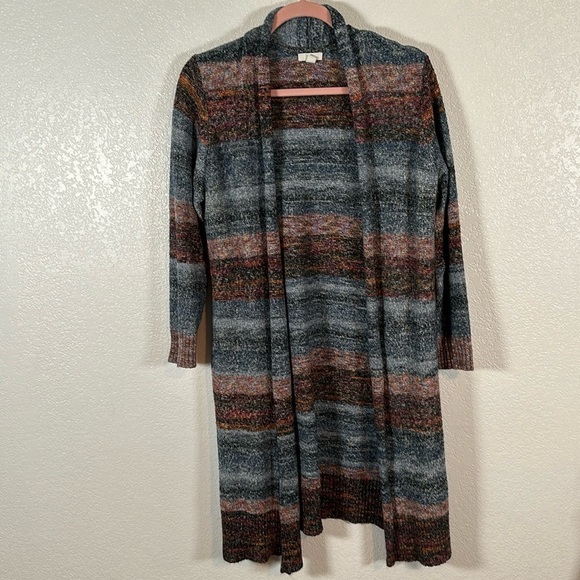 J. Jill Multi Color Gradient Striped Long Line Cardigan Size Medium Petite - Picture 1 of 9